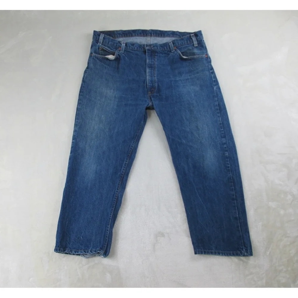 VINTAGE Levi's 505 Pants Mens 42 Blue Denim Jeans Straight Leg HEMMED 80s 42X25*